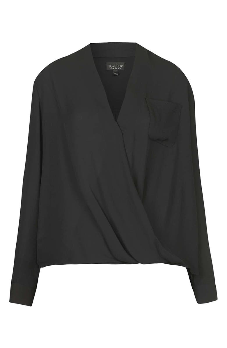 Topshop Surplice Pocket Blouse, Alternate, color, 