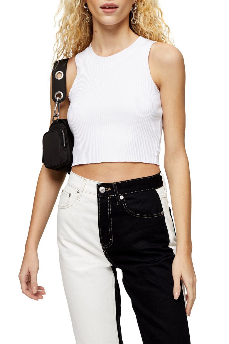Wide Rib Racerback Cotton Blend Crop Tank Top, Main, color, WHITE