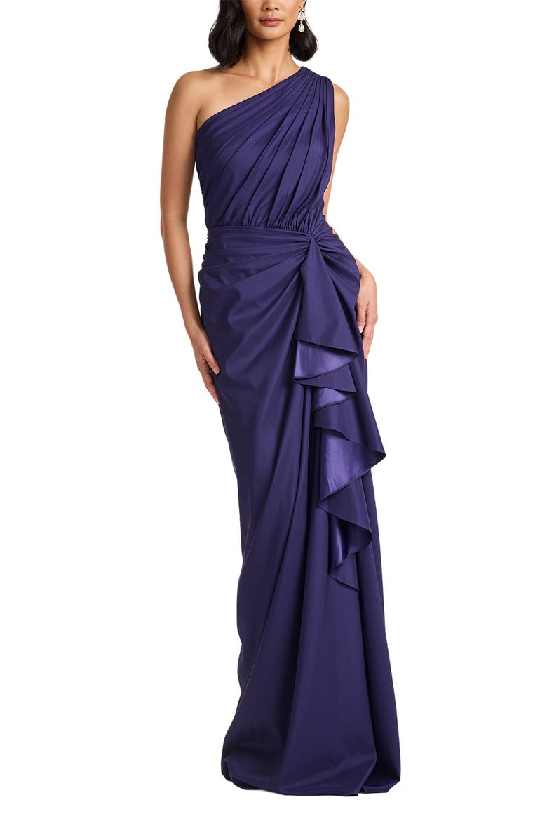 One-Shoulder Side Ruffle Gown, Alternate, color, HORIZON