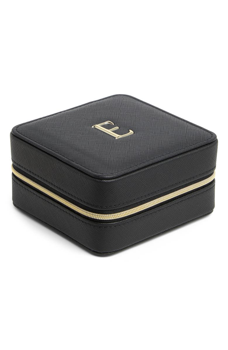 Nordstrom Initial Square Zip Travel Case, Main, color, E- Black- Gold