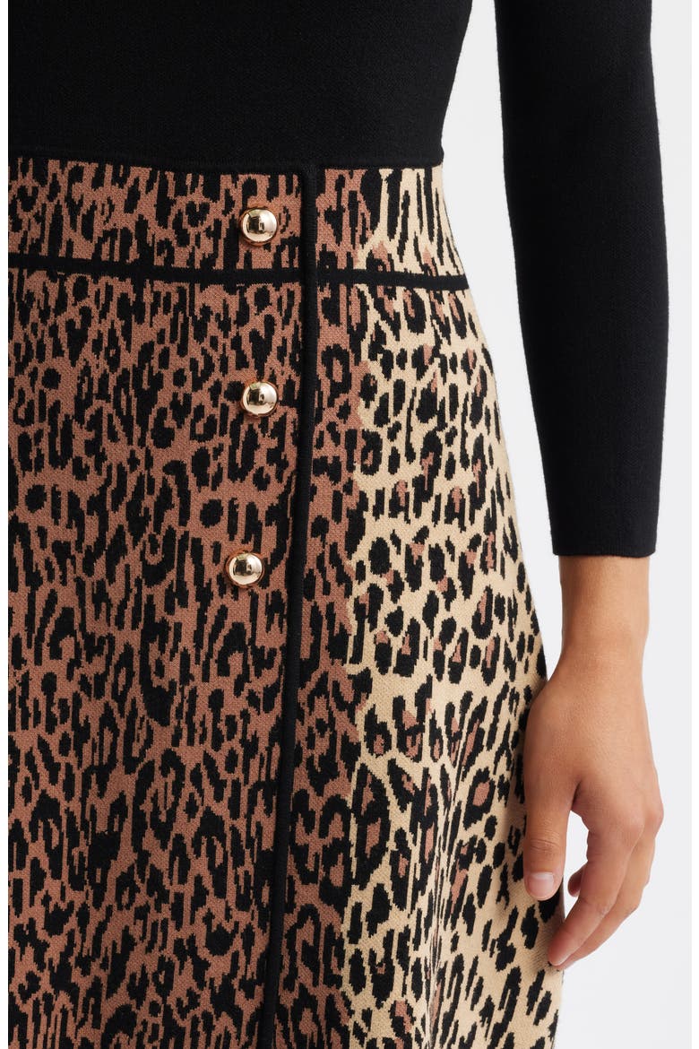 Leopard Detail Long Sleeve Sweater Dress, Alternate, color, ANIMAL