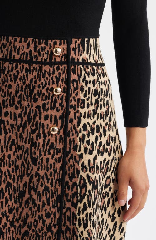 Eliza J Leopard Detail Long Sleeve Sweater Dress In Animal Print