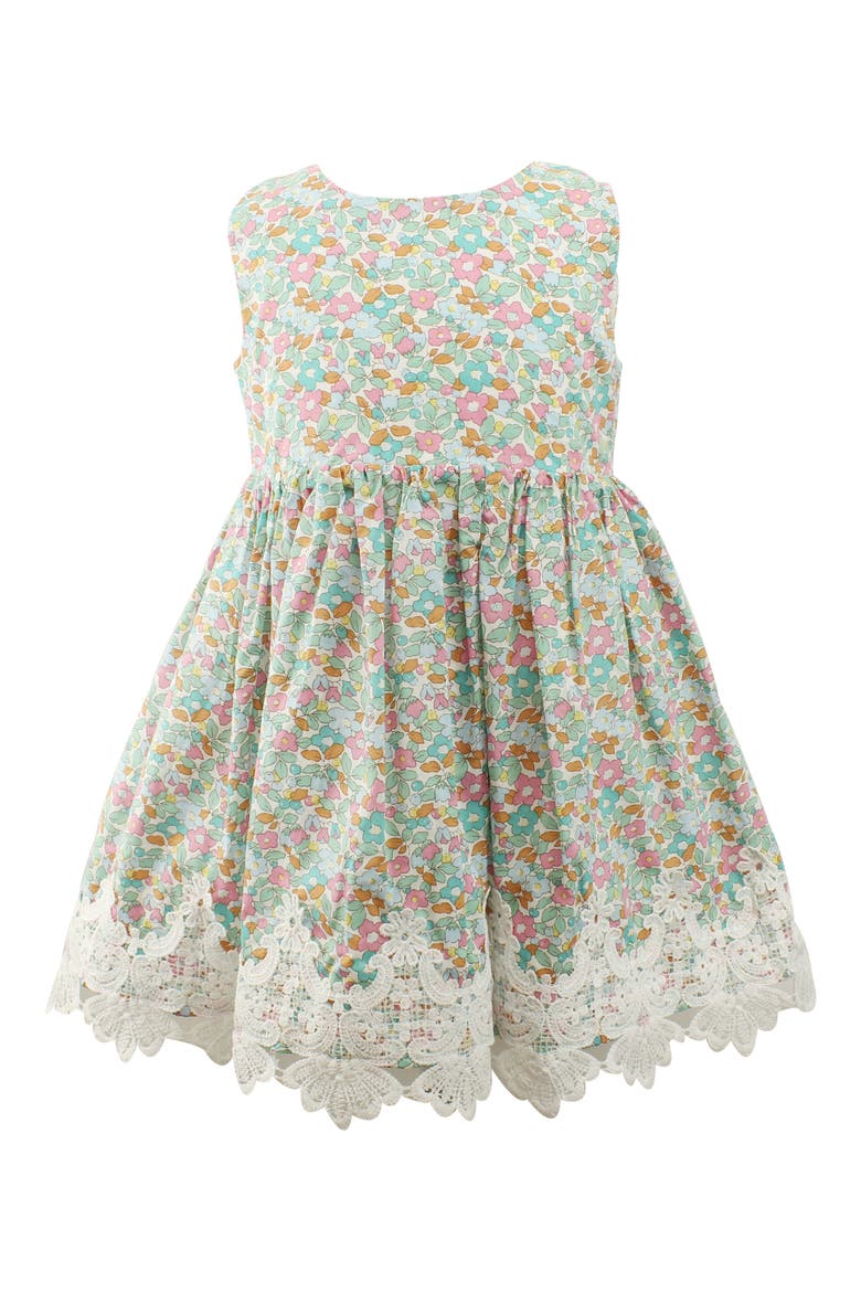 Kids' Floral Lace Trim Cotton Dress, Main, color, BLUE