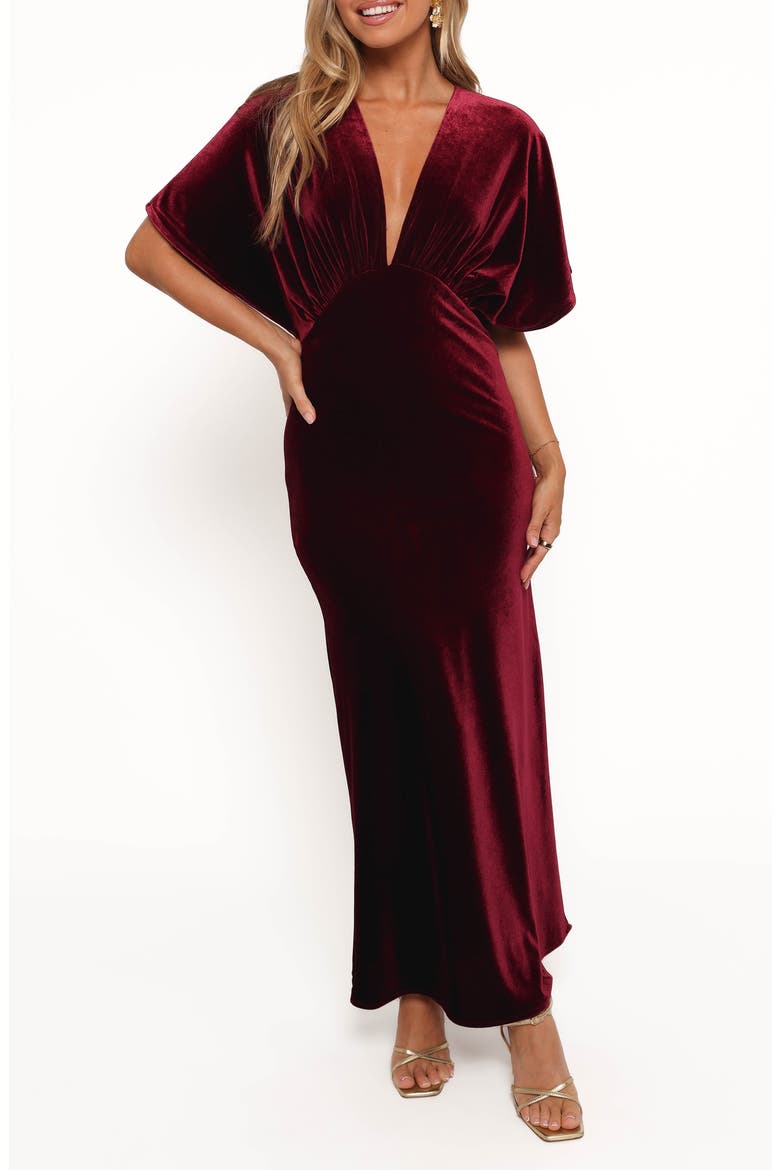Ricki Plunge Neck Velvet Maxi Dress, Main, color, WINE