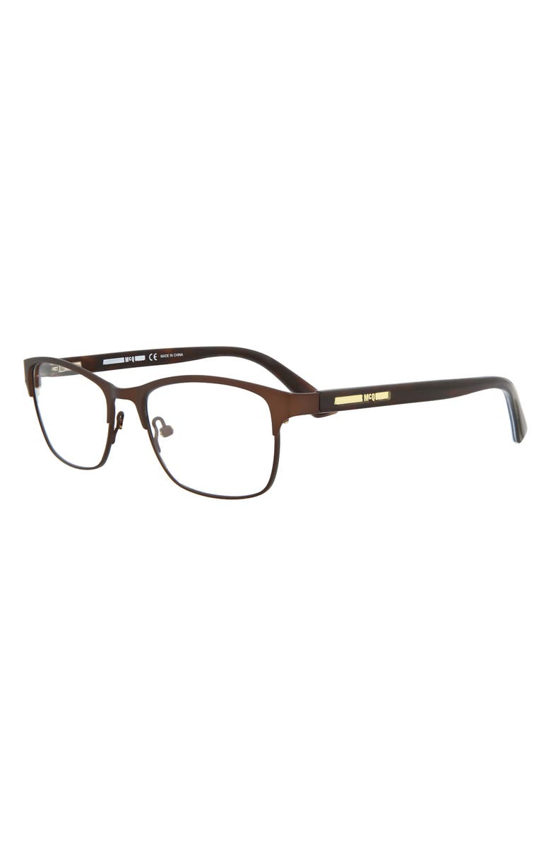McQueen 49mm Core Rectangle Optical Glasses, Alternate, color, Brown Avana Transparent