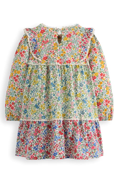 Mini Boden Kids' Hotchpotch Long Sleeve Tiered Cotton Dress In Multi