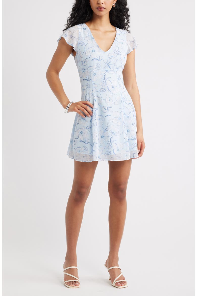 Floral Print Fit & Flare Minidress, Main, color, BLUE SYDNEY POPPY