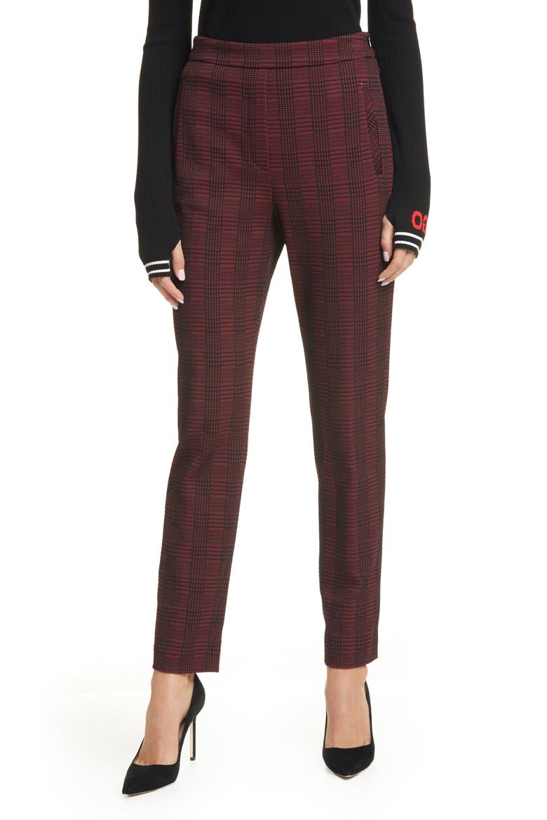Hanette Plaid Ankle Pants, Main, color, BRICK RED