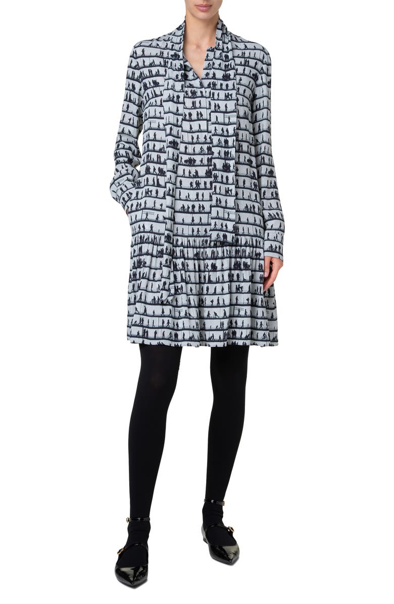 Akris punto People Silhouette Print Drop Waist Long Sleeve Crepe Dress, Main, color, 