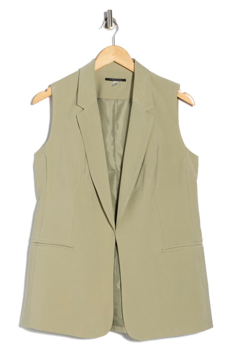 Notch Lapel Longline Vest, Alternate, color, SPRING OLIVE