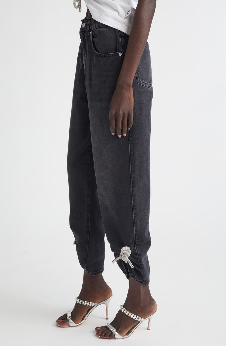 Area Crystal Knot Straight Leg Jeans, Alternate, color, Black