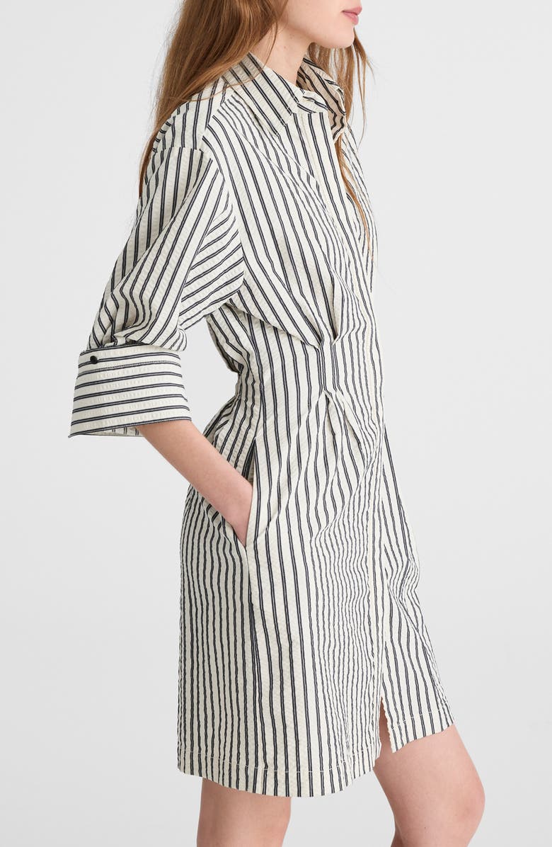 Madewell Striped Tucked Mini Shirtdress, Alternate, color, Grey Variegated Stripe