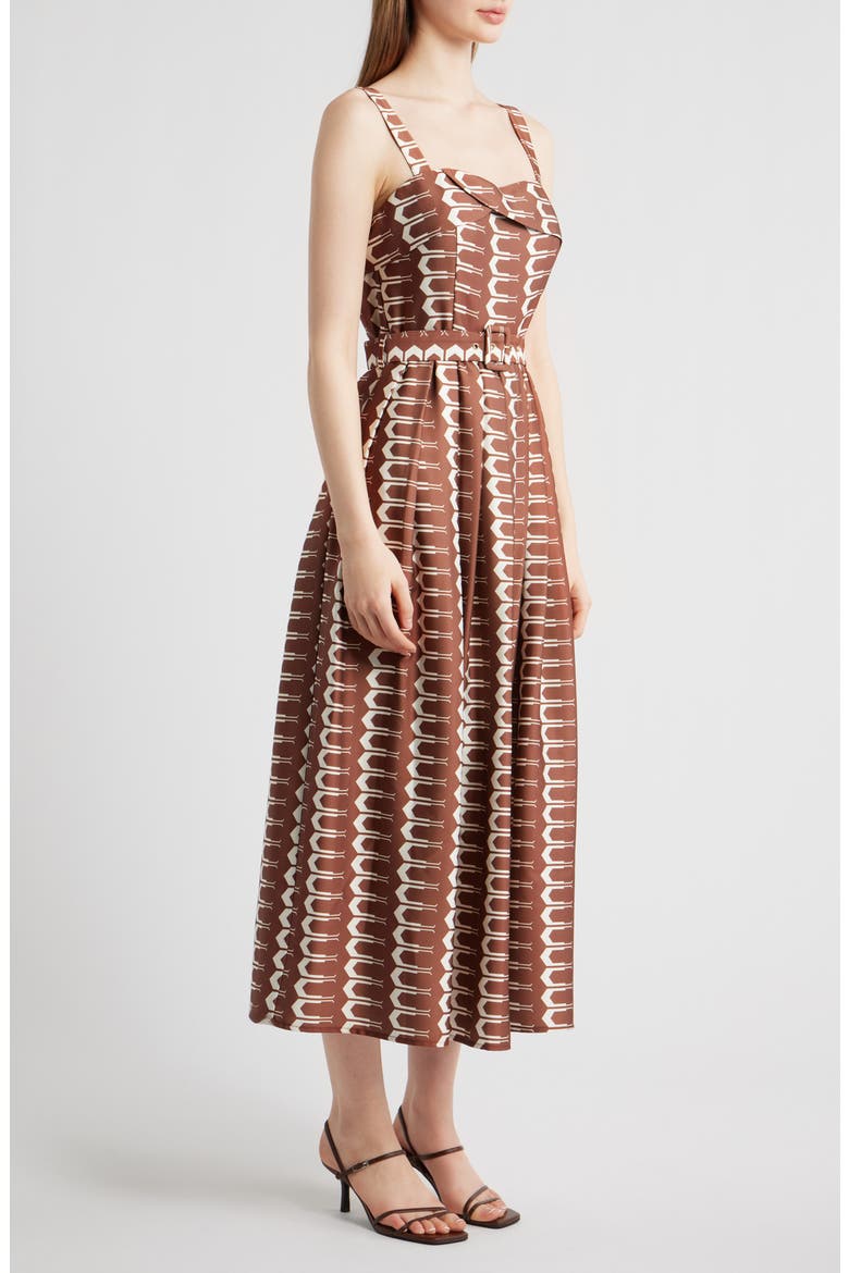 Edia Geo Print Belted Maxi Dress, Alternate, color, BROWN