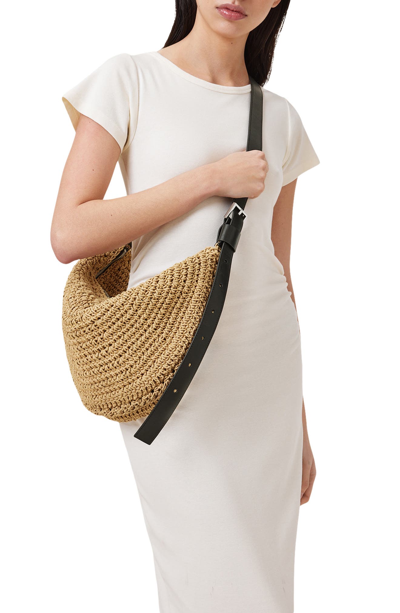 AllSaints Half Moon Knot Shoulder Bag, Alternate, color, 