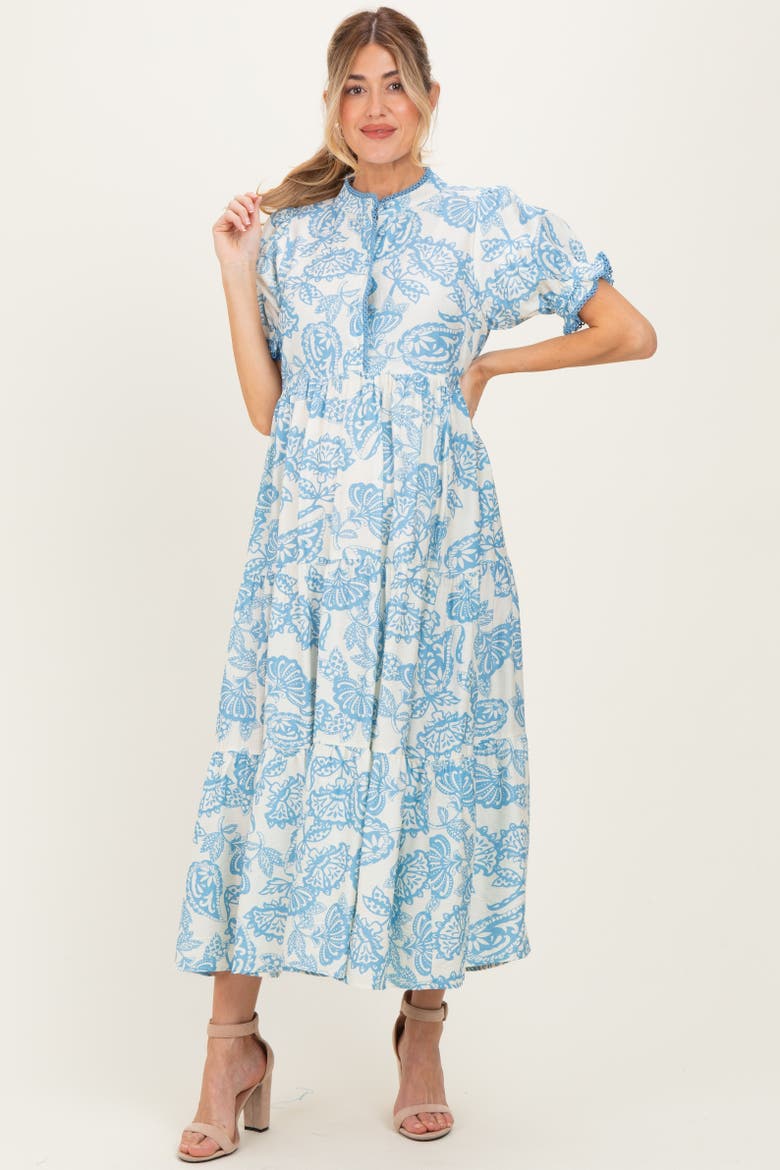 Paisley Print Tiered Midi Dress, Alternate, color, Light Blue