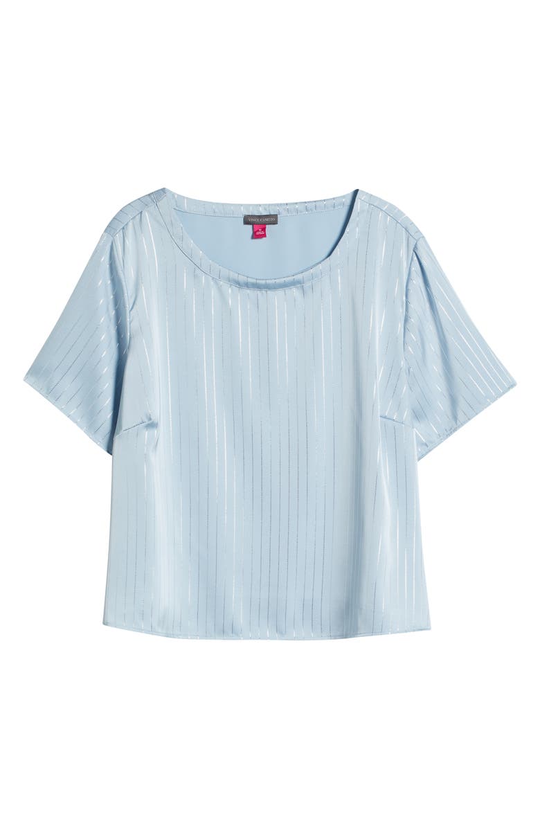 Vince Camuto Metallic Stripe Satin Short Sleeve Top, Alternate, color, Frozen