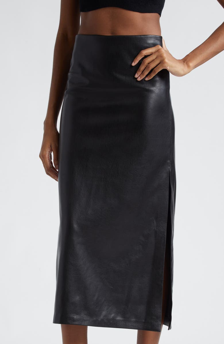 Alice + Olivia Maeve Back Slit Faux Leather Midi Skirt, Alternate, color, 