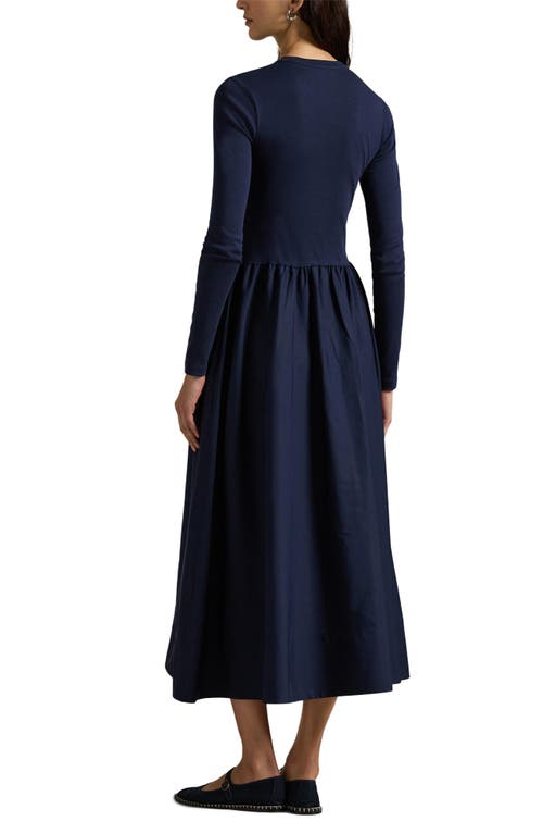 Polo Ralph Lauren Mixed Media Long Sleeve Cotton Dress In Blue