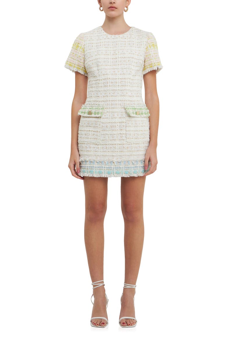 Colorblock Tweed Minidress, Main, color, IVORY MULTI