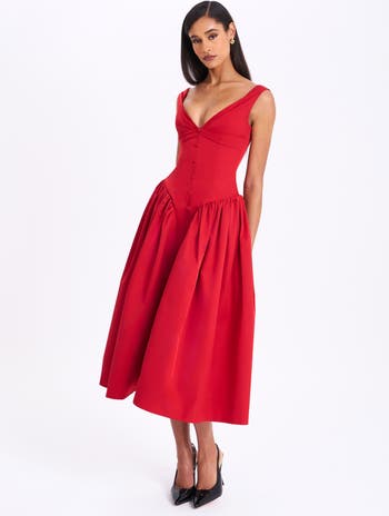 Nahla Drop Waist Midi Dress with Buttons