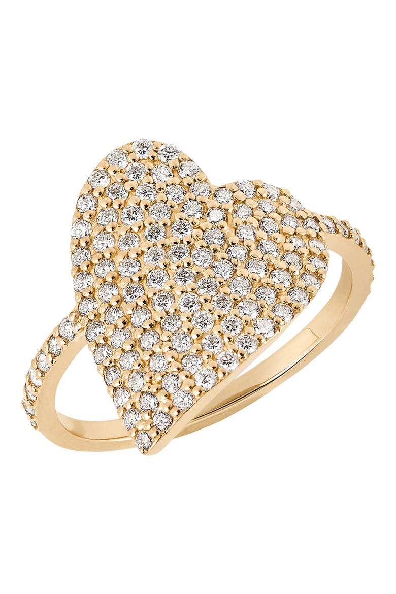 14K Gold Pavé Diamond Heart Ring, Alternate, color, YELLOW