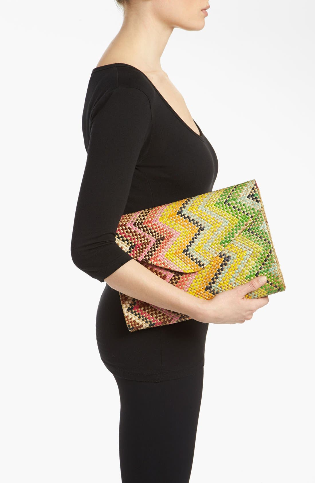 'Manila - Small' Clutch, Alternate, color, ZIG ZAG NATURAL RAINBOW
