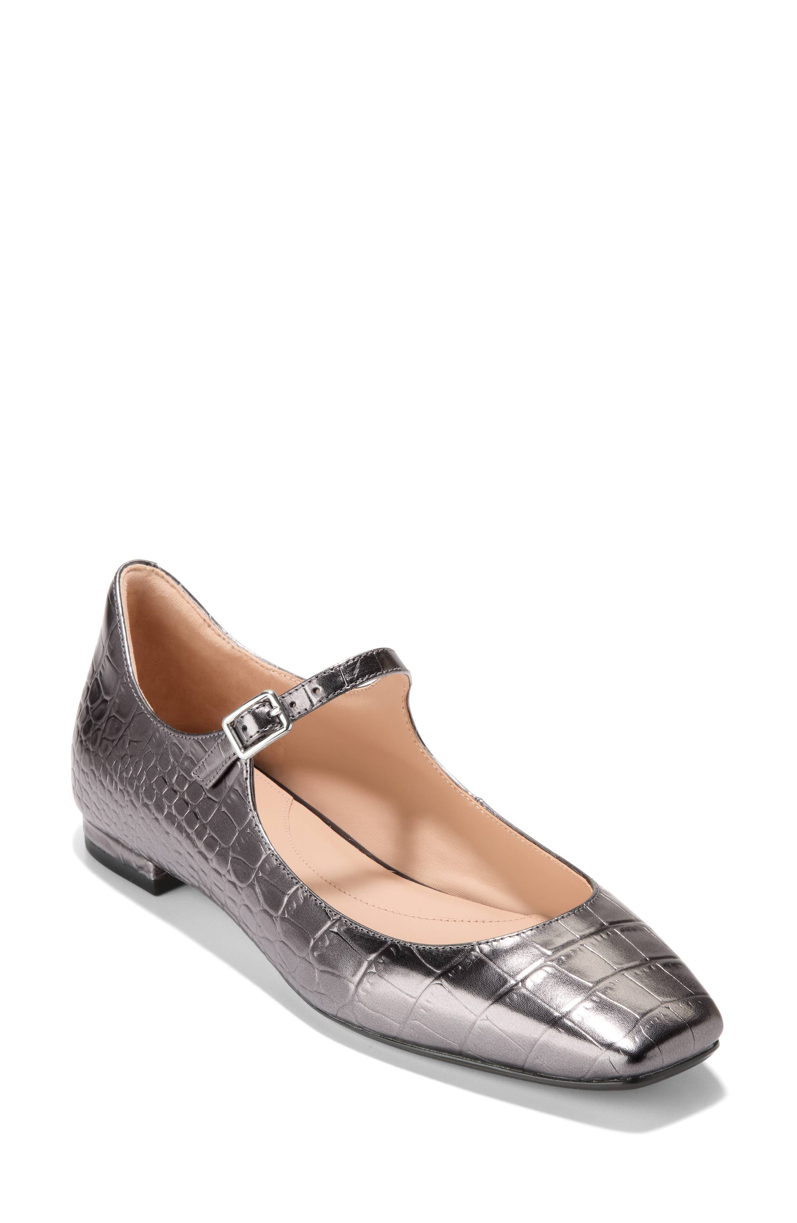 Bridge Mary Jane Ballet Flat, Main, color, DARK SILVER CROCO