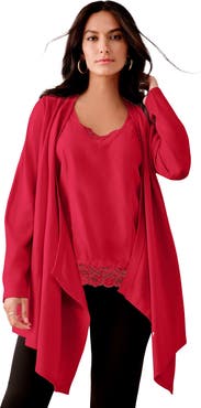 Roaman's Plus Size Lightweight Handkerchief Hem Cardigan Sweater