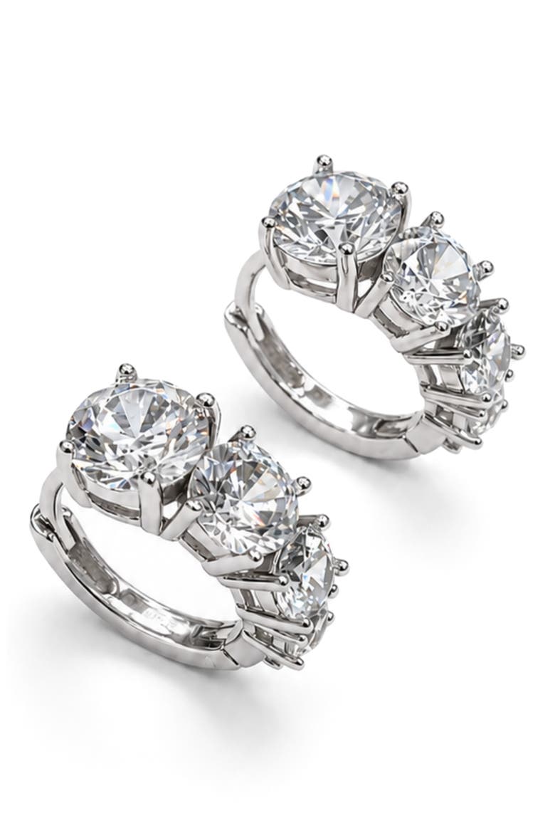 Gradient Cubic Zirconia Huggie Hoop Earrings, Main, color, SILVER PLATED
