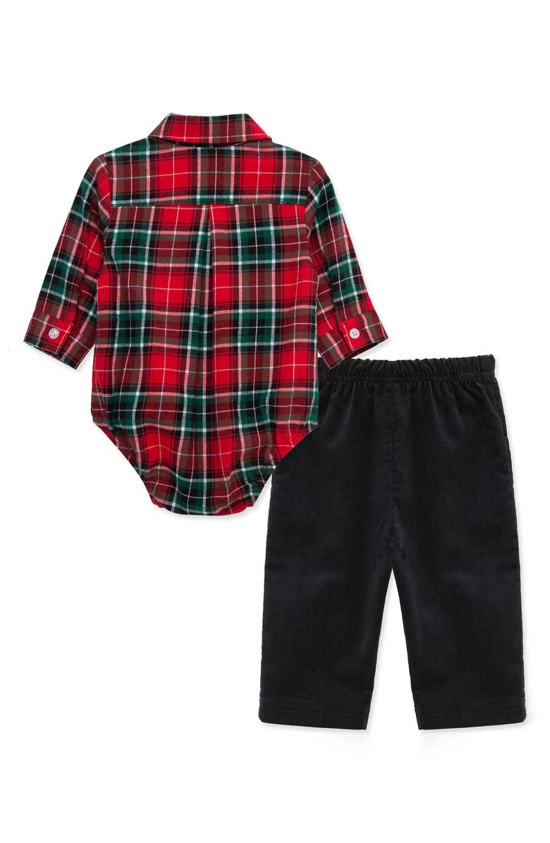 Little Me Plaid Bodysuit & Pups Corduroy Pants Set, Alternate, color, Red Plaid
