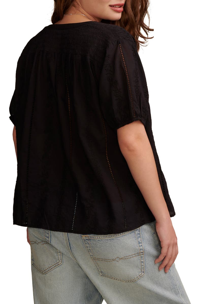 Lucky Brand Smocked Shoulder Top, Alternate, color, Caviar