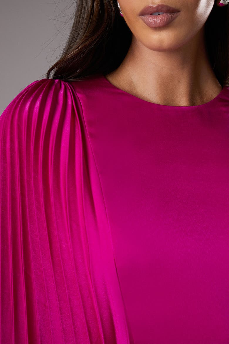 Short Sleeve Pleated Cape Maxi Dress, Alternate, color, Magenta