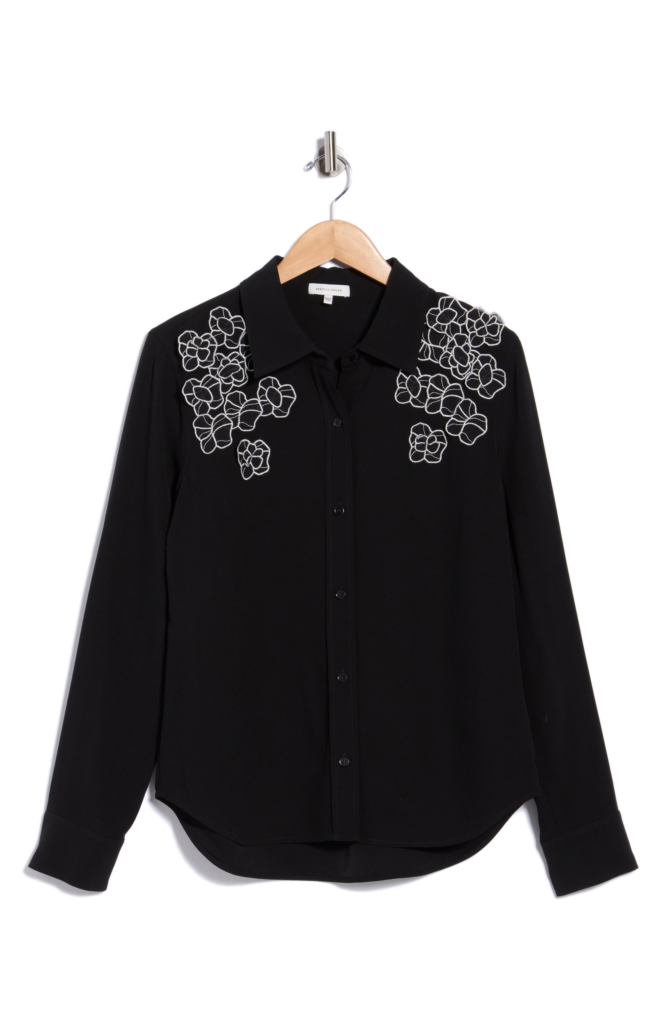 Mia Floral Appliqué Long Sleeve Crepe Button-Up Shirt