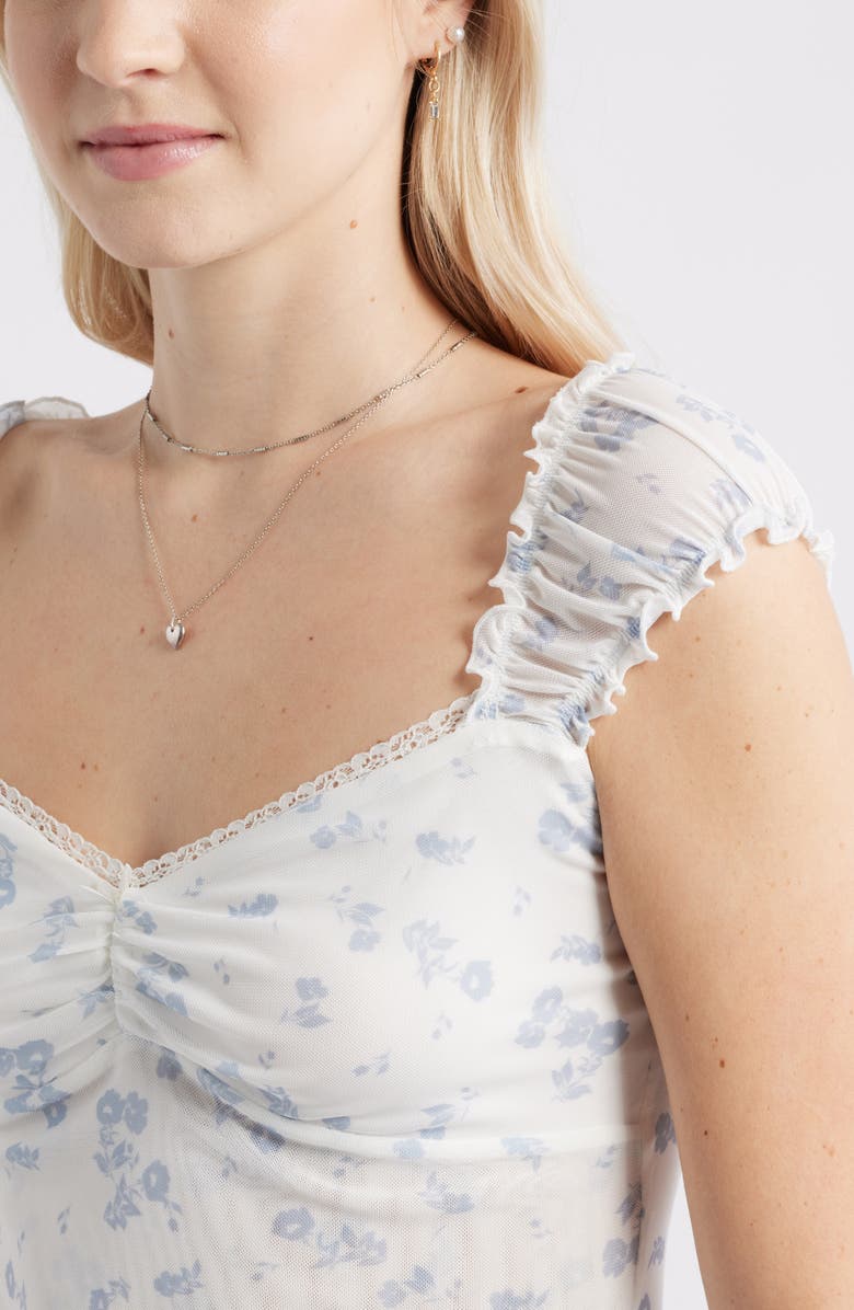 BP. Print Mesh Top, Alternate, color, White- Blue Emory Floral