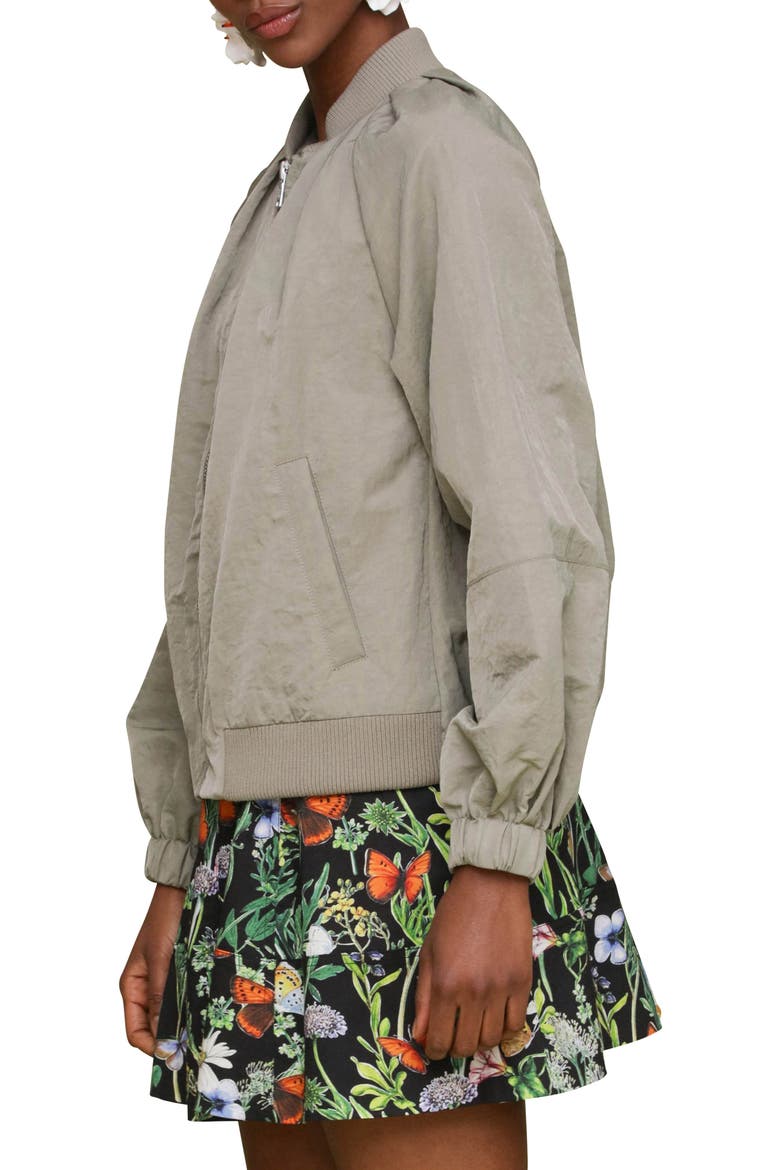 Pleated Balloon Bomber Jacket, Alternate, color, SAGE