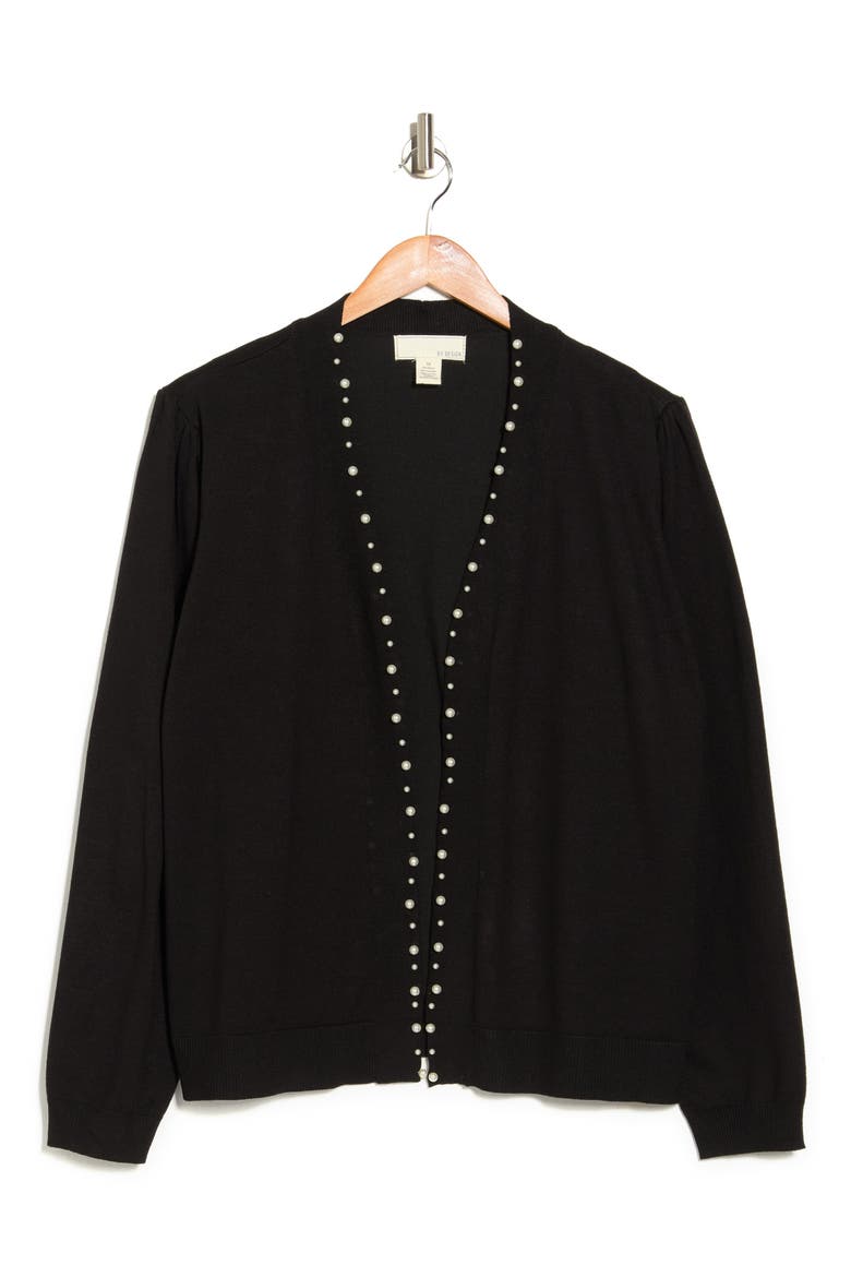 Panther Pearly Beaded Open Front Cardigan, Alternate, color, BLACK