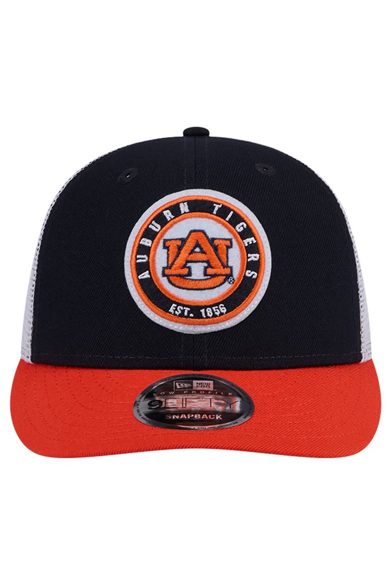 Men's New Era Navy Auburn Tigers Throwback Circle Patch 9FIFTY Trucker Snapback Hat, Alternate, color, Navy