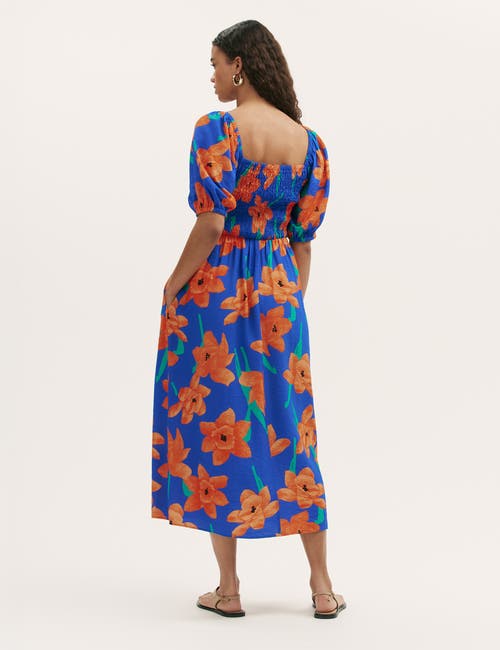 Finery London Enzo Short Sleeve Floral Midi Dress In Blue