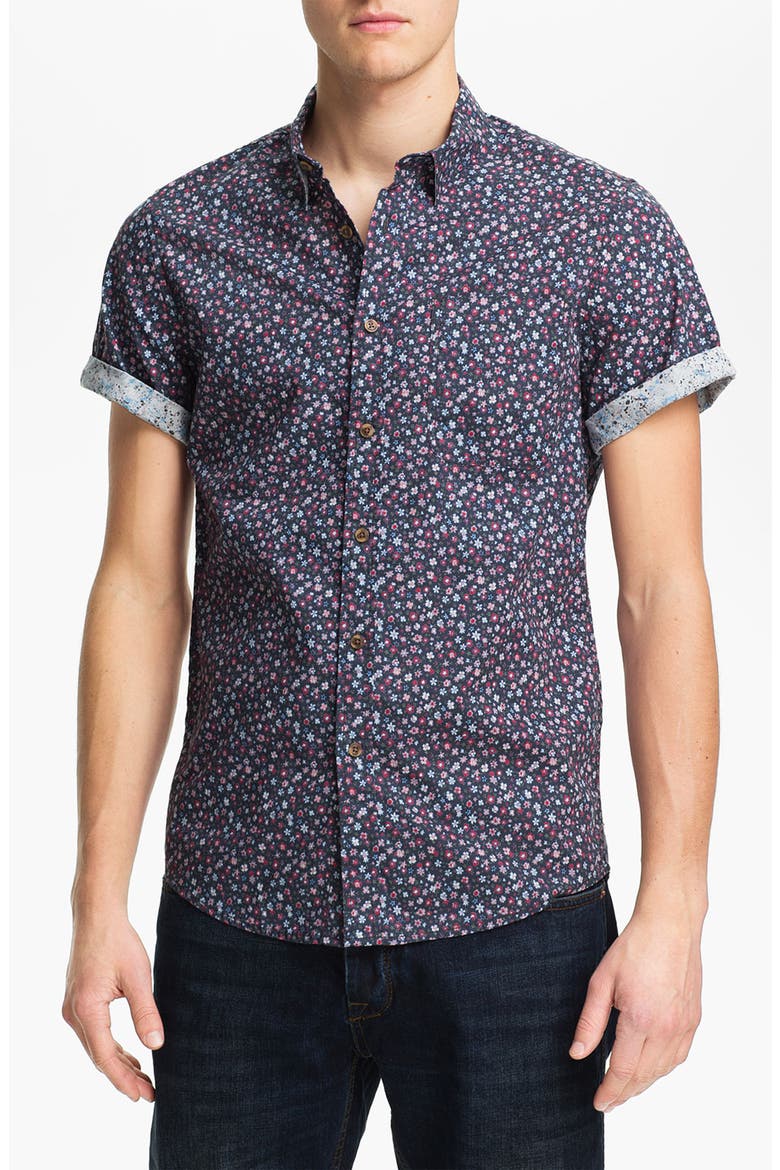 Floral Print Shirt, Main, color, NAVY