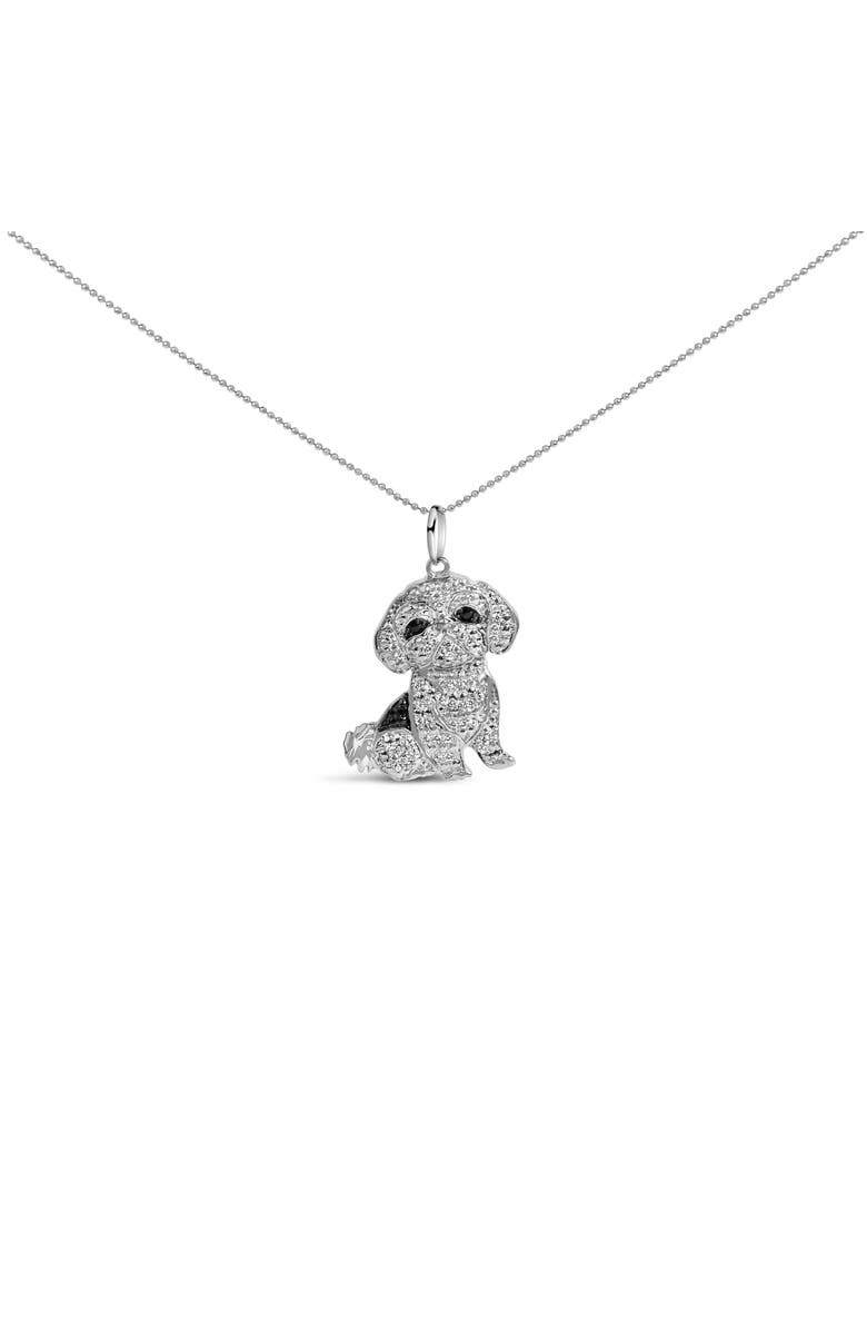Haus of Brilliance Silver 1/2 Cttw White and Black Diamond Shih Tzu Dog 18" Pendant Necklace, Alternate, color, White