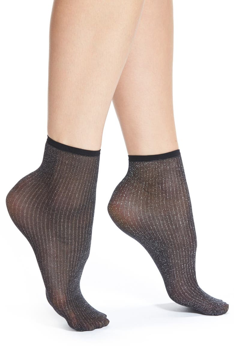 Hue Metallic Pinstripe Anklet Socks, Main, color, 