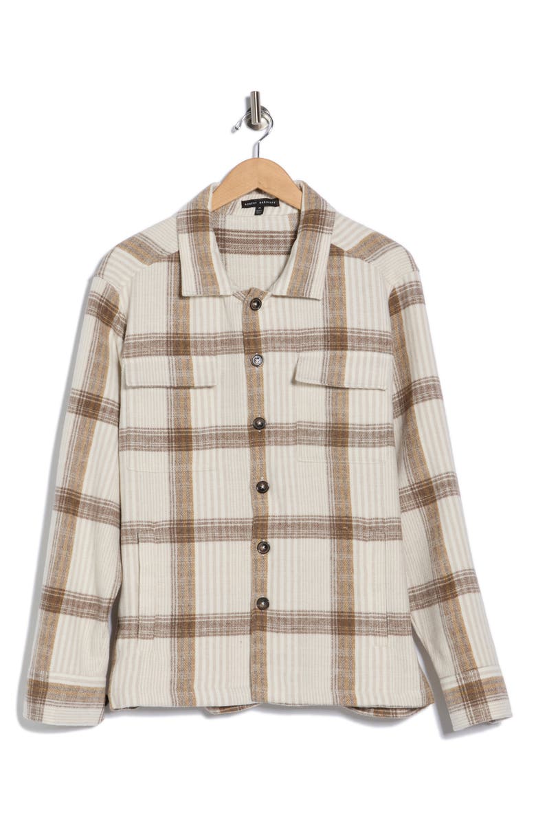 Robert Barakett Cold Plaid Button-Up Overshirt, Alternate, color, Stone