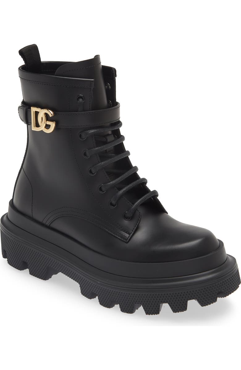 Dolce&Gabbana DG Logo Combat Boot, Main, color, Nero