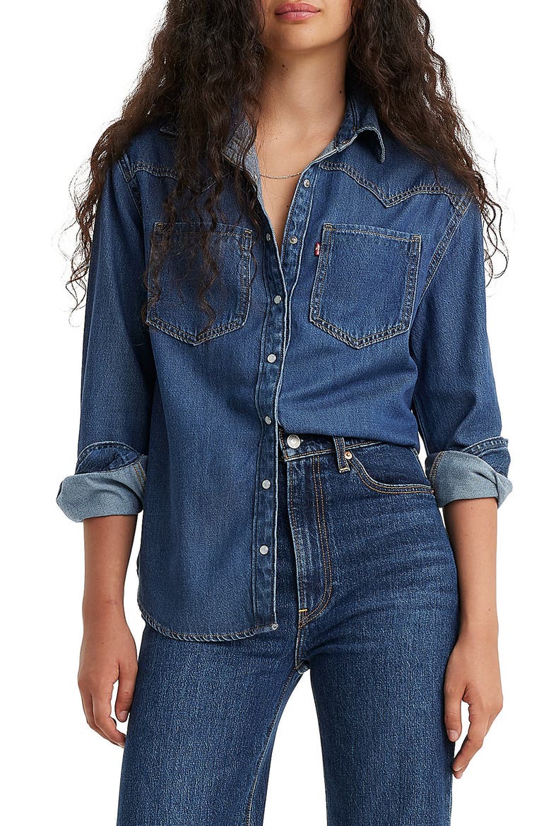 Teodora Western Snap-Up Chambray Shirt, Main, color, AIR SPACE 5