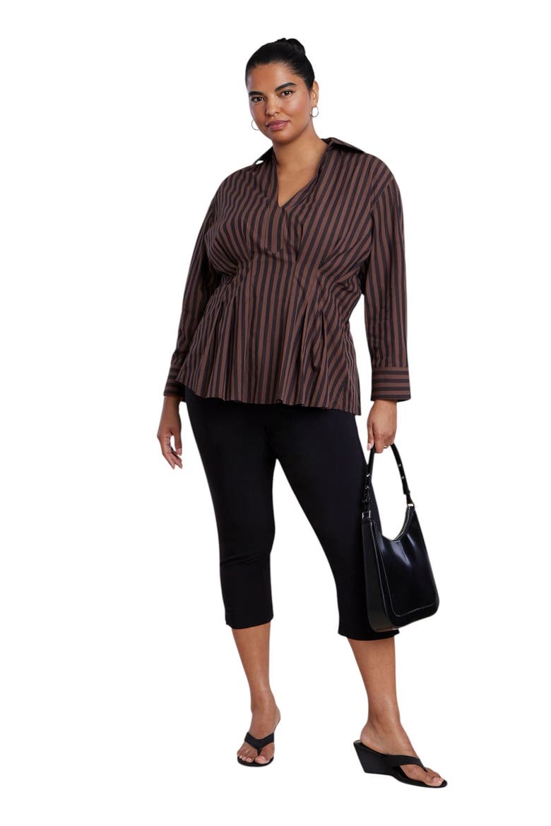 Pleated Striped Poplin Top (plus), Alternate, color, SOIL STRIPE
