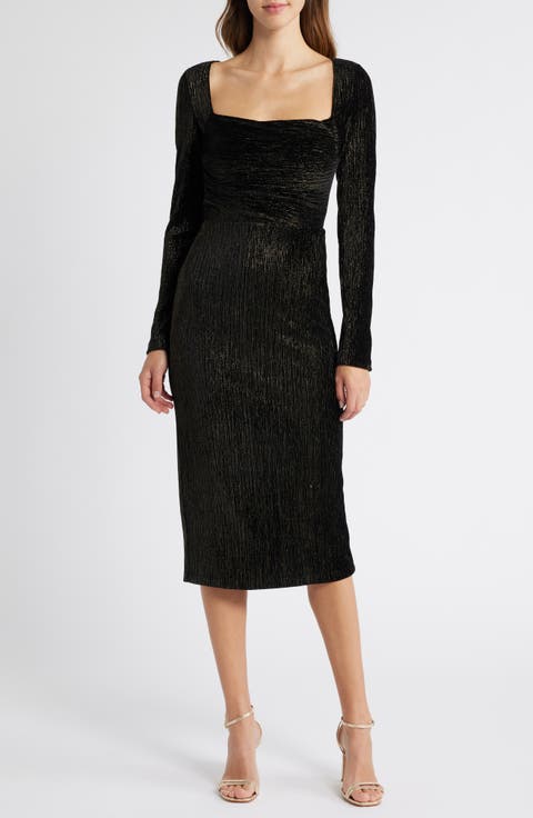 Xander Metallic Long Sleeve Sheath Cocktail Dress