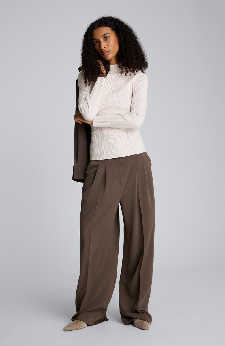 Kenneth Cole Mock Neck Chevron Rib Sweater, Alternate, color, Almond Milk Heather