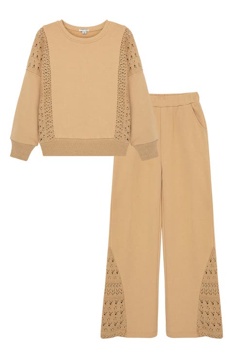 Kids' Crochet Inset French Terry Sweatshirt & Sweatpants Set