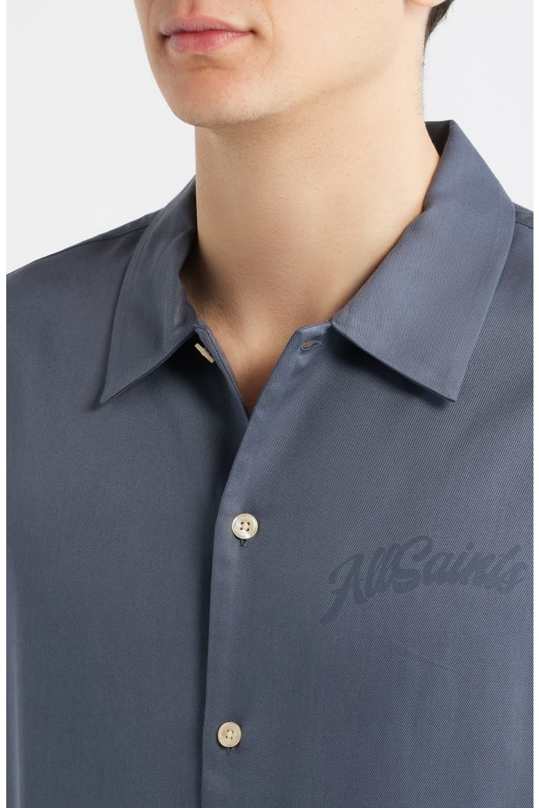 Circe Logo Graphic Oversize Short Sleeve Button-Up Shirt, Alternate, color, MOONSTONE BLUE