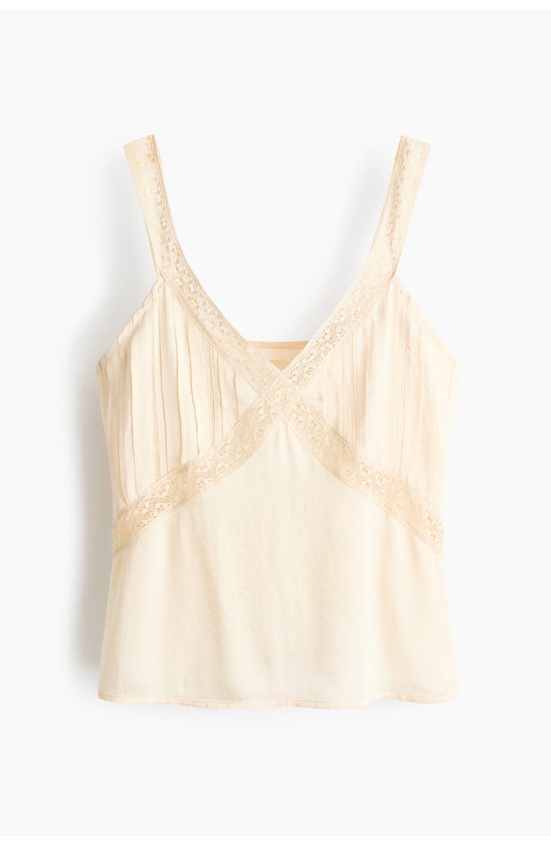 H&M Lace-trimmed Pintucked Top, Main, color, Light Beige